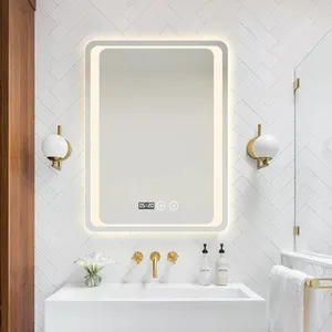 Smart Anti-nevoeiro parede toque montado iluminado tela retângulo forma Led espelho do banheiro