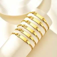 316L Stainless Steel 18K Gold Plated ID <strong>Bracelet</strong> Trendy Personalized Hollow Initial Bar Figaro Chain Jewelry for Women Gift