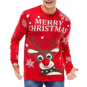 2024 ผู้ผลิตคู่จับคู่คริสต์มาสเสื้อกันหนาวน่าเกลียดPullover Unisex GlitterไฟตลกSanta Reindeerเสื้อกันหนาวปีใหม่