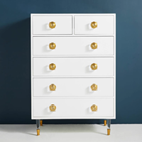 Commode à 6 tiroirs blanche de style européen moderne, fabriquée à la main, avec accents en acier inoxydable, meuble de rangement en bois pour chambre et salon