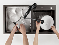W SUS 304 Nano noir robinet fonctionnel chaud et froid deux types filtre mélangeur d'eau retirer robinet d'évier de cuisine avec tuyau flexible