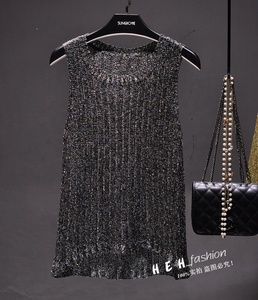 Camisole à paillettes sans manches à col rond avec franges, <span class=keywords><strong>haut</strong></span> en tricot pour femmes - Product Image 4