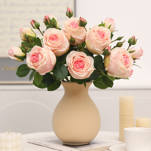 Xuan Ya <b>Rose</b> Artificial <b>Rose</b> Bouquet <b>Light</b> Pink High Simulation Plastic Silk Flowers For Home Wedding Decoration - Product Image 1