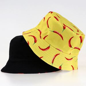 Wholesale Summer Fashion Unisex <b>Reversible</b> Fisherman Caps Custom Chili Printing Beach Sun <b>Hat</b> Polyester <b>Bucket</b> <b>Hats</b> - Product Image 3