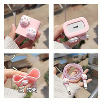 Organisateur de câbles en silicone rose motif patte de chat Art Déco, protège-chargeur USB souple, enrouleur de câble, pour anniversaire, Android