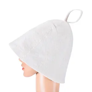 قبعة ساونا من الصوف 100% جاهزة للشحن للجنسين بلون أبيض دون شعار والتوصيل في أي وقت