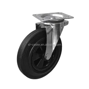 200mm now brake version Dust Can Caster with black solid rubber Wheel with PP plastic center 6.4" 8" swivel Waste Bin Caster