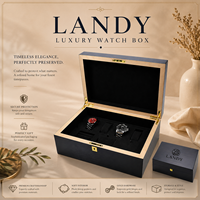 Boîte à montres en bois de luxe à 2 emplacements avec serrure de sécurité, organisateur de bijoux haut de gamme en MDF avec doublure en velours, emballage cadeau