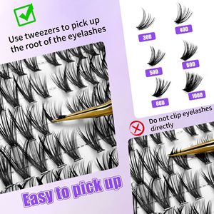 Cils en grappe individuels P Series 30D 100D, cils angulaires, tige en coton noir, fibres synthétiques, courbure D - Product Image 1