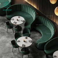 Nouvelle arrivée personnalisé vert long demi-cercle velours banc sièges Restaurant canapé cabines pour cafétéria moderne café