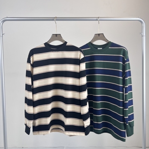 OEM Kleidungs stück Retro gestreifte lange Ärmel schweres einfarbiges Sport-T-Shirt Baumwolle Vintage Sweatshirt - Product Image 1