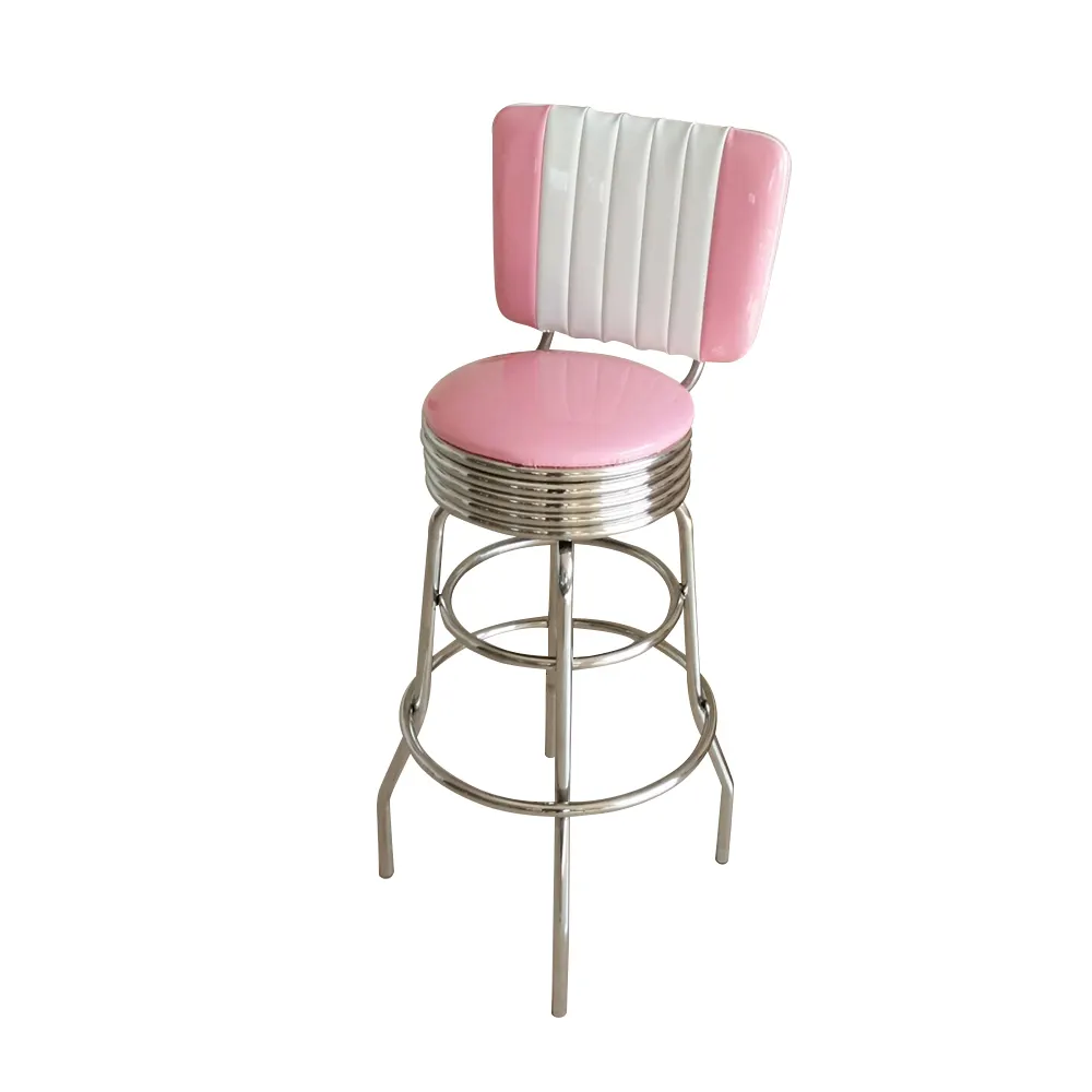 (SP-BS423) American metro style stainless steel backrest bar stool five ring round frame chair