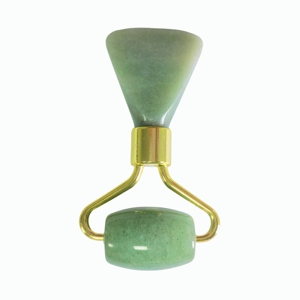 Mini-rouleau facial en aventurine verte naturelle en forme de queue de poisson avec manche en métal doré pour massage facial et soin de la peau - Product Image 2