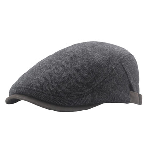 Chapeau béret à grosse tête pour hommes, casquettes doublées thermiquement avec motif rayé, style casquette plate rétro, bonnet - Product Image 4