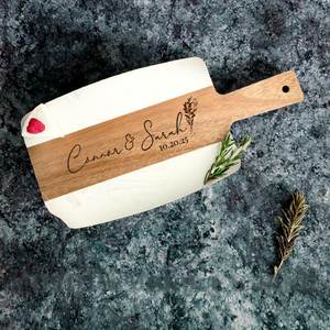 Tabla de cortar rectangular de madera de acacia y mármol con mango largo de madera, 1.3 cm de grosor, para carne, queso y frutas - Product Image 2