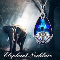 Fine Jewelry Collier porte-bonheur éléphant en cristal bleu classique en argent sterling 925 rhodié