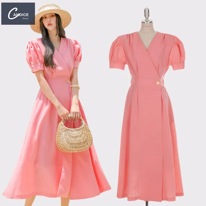 Andice-vestido de lino de algodón rosa de estilo coreano, prenda larga de alta calidad para verano