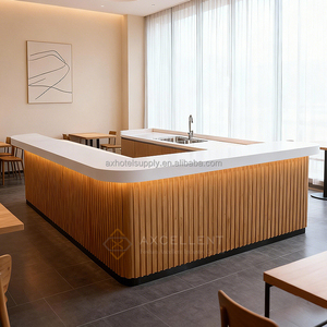 تصميم عصري لكاونتر بار على شكل حرف U من الخشب للفنادق التجارية والمطاعم والنوادي الليلية والمقاهي والمحلات التجارية مع سطح من الرخام - Product Image 4