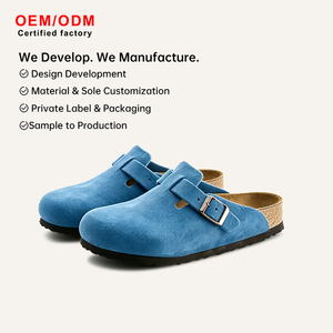 Mules en daim style sabot pour femme, semelle en bois, cuir nubuck, à enfiler, confortables, décontractées, en stock - Product Image 1