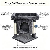 Arbre à chat en peluche avec condo fermé, grand lit de repos, poteaux à gratter en sisal et jouet interactif pour chats d'intérieur