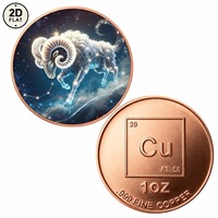 Pièce de monnaie en cuivre pur 999 de 1 oz, ronde, imprimée en couleur 2D avec l'élément Cu de la table périodique, objet de collection