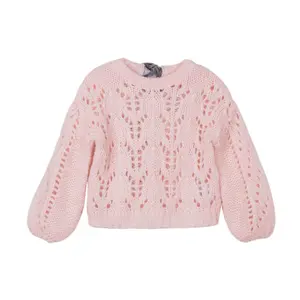 Sweat-shirt en laine rose pour filles, pull creux tricoté à manches bouffantes pour bébés filles