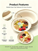 Bols et assiettes en papier jetables écologiques compatibles micro-ondes, vaisselle de pique-nique en gros pour mariages et réceptions