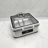 Set Pemanas Makanan Listrik Persegi Putih Stainless Steel 6L Perlengkapan Dapur Katering Buffet Mewah