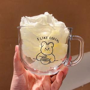 SYL ถ้วยน้ำดื่มลายการ์ตูนของเด็กผู้หญิง,แก้วนมหัวใจน่ารักใส่ของได้เยอะลายหมีข้าวโอ๊ตสไตล์เกาหลีเป็นที่นิยมในอินสตาแกรม - Product Image 4