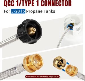 Adaptador de manguera de propano y manguera trenzada de 5 pies para calentadores Buddy, estufas <span class=keywords><strong>Coleman</strong></span>, parrillas Weber Q: convierte cilindros de 1 lb a 20 lb - Product Image 3