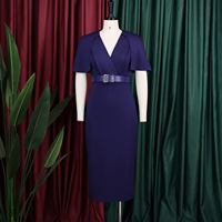 Robe Crayon Formelle S-3XL pour Femme, Manches Cape, Ceinture à Boucle à la Taille, Coupe Ajustée, Longueur Genou, Tenue de Bureau Professionnelle