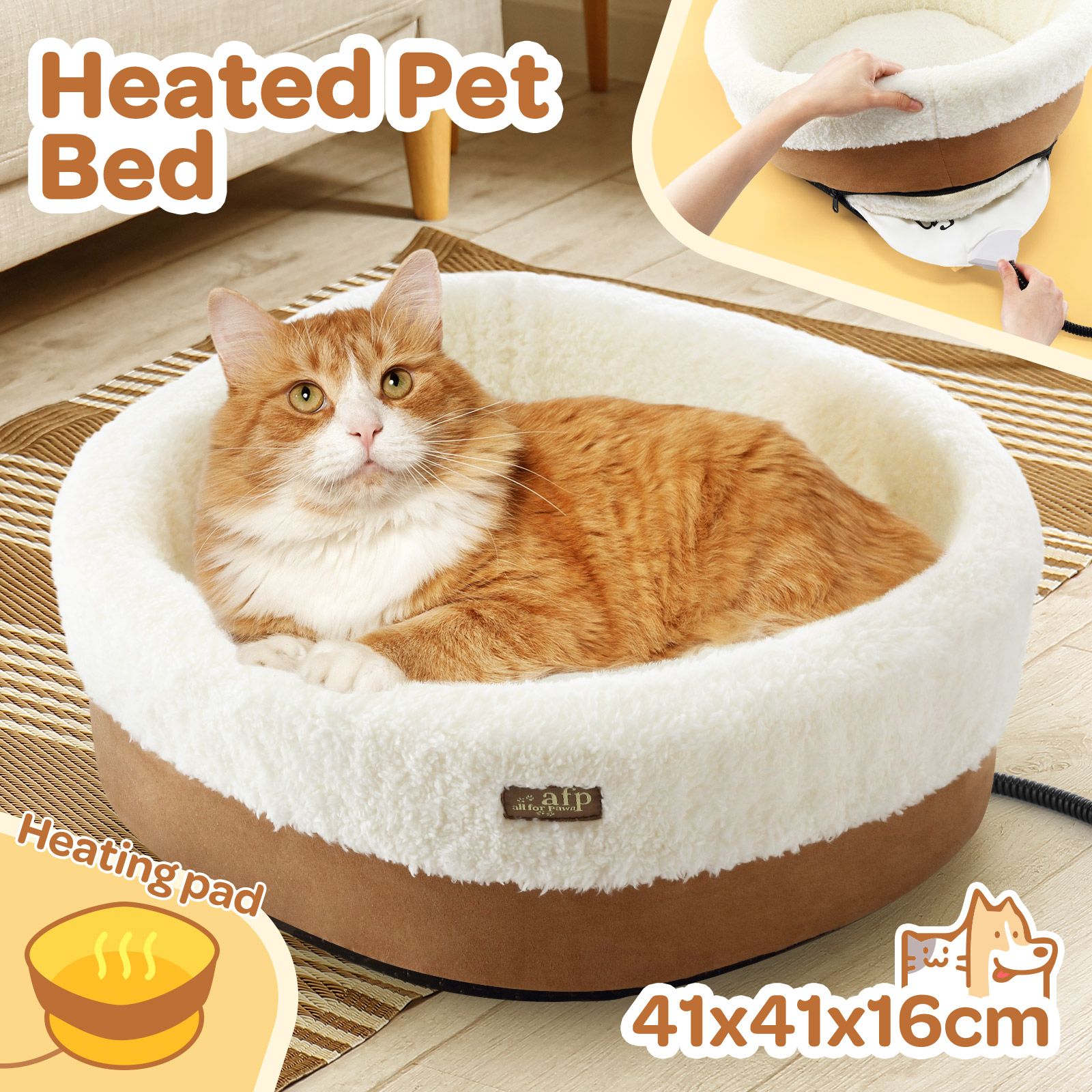 MEWOOFUN Heated Cat Bed Indoor, Pet Heating Pad For Cats