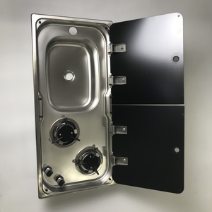 Évier de cuisine marin en verre noir et acier inoxydable 304 avec cuisinière à gaz intégrée <span class=keywords><strong>pour</strong></span> camping-car, caravane, fourgon aménagé, remorque - Product Image 4