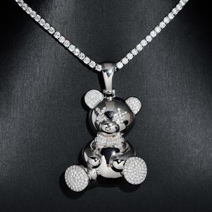 Collar de Joyería Hip Hop con Diseño 3D, Estilo Iced Out VVS, Plata 925, Parte Trasera Sólida, Colgante de Oso para Hombre - Product Image 5