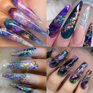 Paillettes Réfléchissantes Effet Cristal de Glace, Velours Neigeux, Paillettes Scintillantes, Acrylique Mélangé, Effet Aurore Irrégulier, Décoration Magique pour Manucure et Nail Art en Salon - Product Image 3