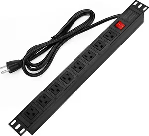 Metal 6 Outlets Power Strip Mountable with Switch Wall Mount PDU Socket for Home Office Industrial Workshop 13A 220-250V