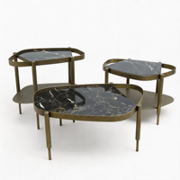 Table basse convertible minimaliste en acier au carbone et pierre naturelle sur mesure