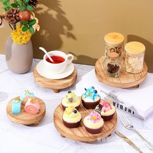 Bandeja redonda de madera para cupcakes, juego de té, soporte de exhibición, estante decorativo de escritorio, material de madera natural - Product Image 1