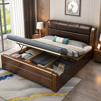 Lit double en bois massif personnalisé avec tête de lit capitonnée, ensemble de meubles de chambre à coucher