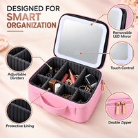 Étui à maquillage portable rectangulaire en cuir PU avec logo personnalisé, miroir LED, organiseur de cosmétiques, boîte de rangement pour bijoux, sac de voyage pour femmes