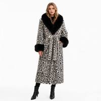 Manteau long en fausse fourrure à imprimé léopard pour femmes, avec grand col en fausse fourrure de renard, vente en gros d'usine OEM ODM personnalisée