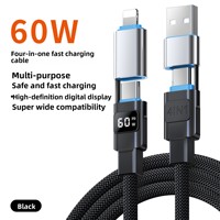 Câble d'alimentation 4 en 1 à charge rapide en nylon USB-A Type-C avec affichage numérique LED 100W, entièrement compatible avec les téléphones iPhone, les ordinateurs portables Android et les écouteurs