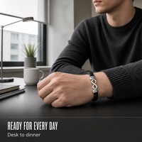 Vente en gros de bracelets en cuir tressé en acier inoxydable personnalisés de haute qualité, style punk hip hop pour hommes, streetwear