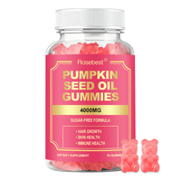 Complément alimentaire en gommes à la saveur de framboise sans sucre, marque privée, 4000 mg d'huile de graines de citrouille + Saw Palmetto, pour la croissance des cheveux et la santé de la peau