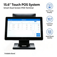 Fábrica de Sistemas POS OEM/ODM, Caja Registradora POS Plegable con Pantalla Táctil de 15.6''+10.1'', Máquina POS con MOQ Bajo para Restaurantes