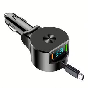 Cargador de Coche USB Retráctil de 75W, Carga Rápida 3 en 1, Cargador de Teléfono Móvil para Coche con Cable Tipo C - Product Image 6