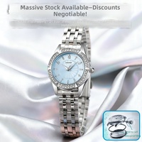 Jam Tangan Wanita Berhias Berlian Dial Kecil - Grosir Gaya Minimalis Fashion Terbaru Lintas Batas Warna Biru Es Menawan dari Bahan Alloy