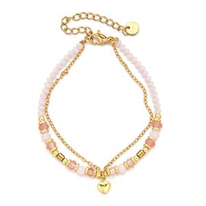 Женский двухслойный браслет из нержавеющей стали, браслеты, бусины, хрустальные персиковые, позолоченные, простые трансграничные взрывные конструкции - Product Image 1