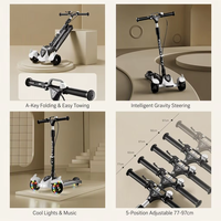 Trottinette pliable pour enfants à 3 roues avec lumières LED extra larges, trottinette pour tout-petits pour enfants de 3 à 12 ans, garçon et fille