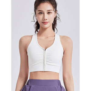 Soutien-gorge de sport sans coutures respirant anti-rides noir à fermeture éclair sur le devant, maintien élevé, pour l'entraînement, le yoga et le fitness, haut athlétique pour femme - Product Image 3